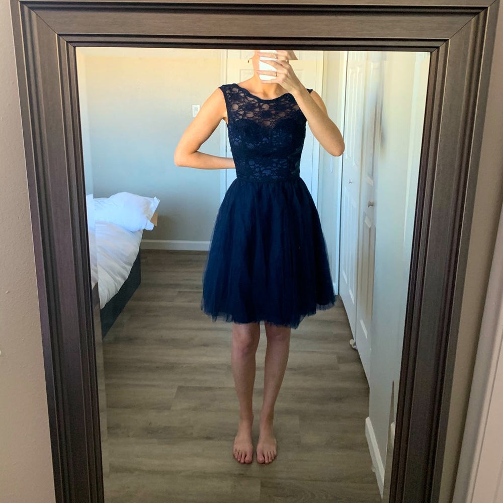 Tulle bottom lace top short sleeve short dress